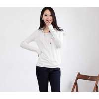 HSTYLE/韩都衣舍 韩国春装新品纯色修身纽扣T恤EK1647象牙色(S)