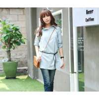 HSTYLE/韩都衣舍 新款显瘦半开衫中长款衬衫K013淡卡其色(L)