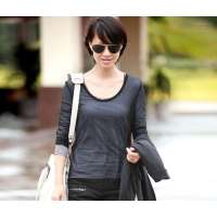 AMII艾米大圆领薄透长袖透视装网衫/罩衫C1NC1121313(黑色/S)