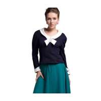 TS 水手风大白色V领修身上衣S0244464 M码