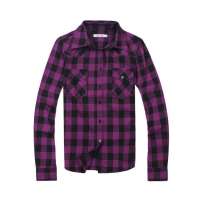 唐狮 女格仔长袖衬衫111321015002蔷薇紫(M)