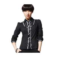 唐狮 女印花长袖衬衫111121015112黑色(XS)