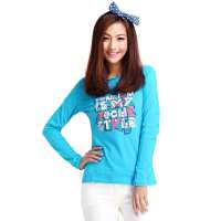 唐狮 女圆领长袖印花T恤(下单款)111121023404醇蓝(S)