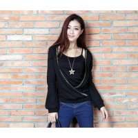 HSTYLE/韩都衣舍 韩国新春装灯笼袖两件套T恤GJ1593黑色(M)