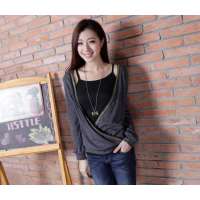 HSTYLE/韩都衣舍 韩国新春装灯笼袖两件套T恤GJ1593深灰色(M)