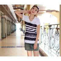 猫人蕾丝花边条短袖裙漂白(XL)L112037