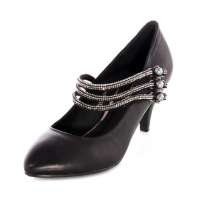 皮尔世绅高跟单鞋女水钻糖果女鞋真皮尖头黑色123202(37)