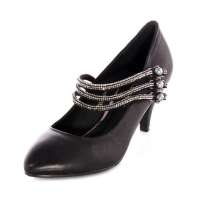 皮尔世绅高跟单鞋女水钻糖果女鞋真皮尖头黑色123202(39)