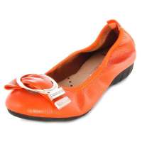 皮尔世绅真皮平底女鞋鞋蝴蝶结女单鞋橙色A122156(38)