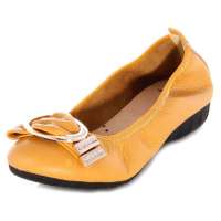 皮尔世绅真皮平底女鞋鞋蝴蝶结女单鞋黄色A122156(36)
