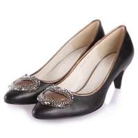 ST.CHIC琪珂羊皮花朵装饰细跟单鞋B21A12509M(黑色/245)