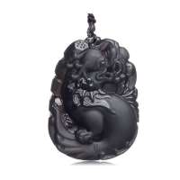 Lux-women-天然冰种黑曜石吊坠-蛟龙出海