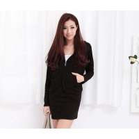 HSTYLE/韩都衣舍 新款字母长袖带帽连衣裙DU1107灰色(S)