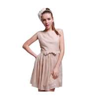 TS 提花雪纺拼蝴蝶结装饰无袖接连衣裙S0246101 L码