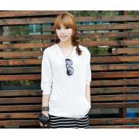 HSTYLE/韩都衣舍 新款纯色大码连帽宽松打底卫衣T911 白色(L)