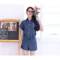 HSTYLE/韩都衣舍 新款纯色大码牛仔短裤连衣裤EJ0857 深蓝色(S)