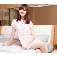 朗绪水玉圆点短袖圆领睡裙家居服11296白底桃红点(L)
