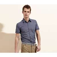 OLOMO 欧莱诺男装斯文圆点印花短袖衬衫112320017952(藏青底白点/XL)