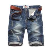 SPORTICA斯波帝卡蓝色磨白抓痕卷边牛仔短裤11122271(34)