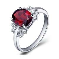 易燃火山 925纯银镀白金天然石榴石戒指