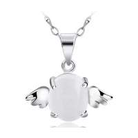 易燃火山 925纯银镀白金天然月光石项链天使之恋