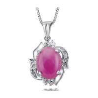 易燃火山 925银镶素面天然红宝石项链