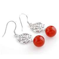 易燃火山 中国风 天然红玛瑙玫瑰耳坠耳环