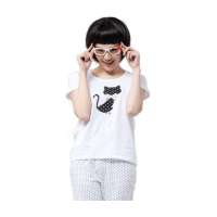 猫人星星印花短袖七分裤女套漂白(M)MDSDJ014