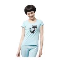 猫人星星印花短袖七分裤女套浅蓝(XL)MDSDJ014