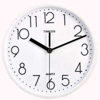 Timess天美时磨砂钟面凸字刻度静音挂钟8951A白