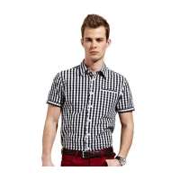 OLOMO欧莱诺男装斯文细格纹短袖衬衫112320111852(黑白/XL)