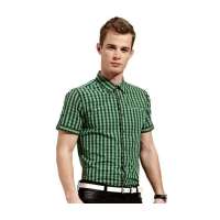 OLOMO欧莱诺男装斯文细格纹短袖衬衫112320114054(黑绿/XXL)