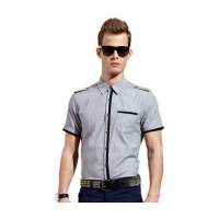 OLOMO欧莱诺男装细条纹局部拼接短袖衬衫112320051048(黑白/M)