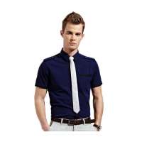 OLOMO欧莱诺男装细条纹局部拼接短袖衬衫112320055054(黑蓝/XXL)