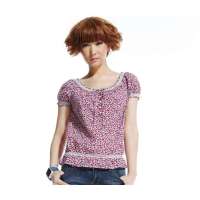 唐狮女碎花短袖衬衫11122101330541104(石榴红M)