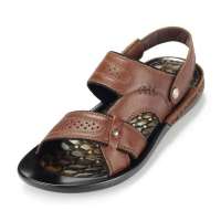 皮尔世绅头层牛皮金属搭扣人字夹趾按摩颗粒男沙滩鞋卡其A126858(41)