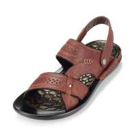 皮尔世绅头层牛皮金属搭扣人字夹趾按摩颗粒男沙滩鞋深棕A126857(39)