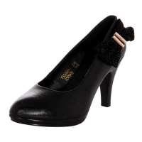 皮尔世绅新品牛皮水钻花朵单鞋酒杯高跟鞋黑色1126901(38)