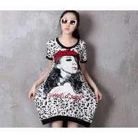 HSTYLE/韩都衣舍 韩国豹纹头像宽松长款T恤DQ1543 红色(S)