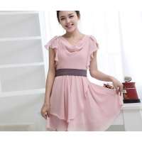 HSTYLE/韩都衣舍 韩国夏装新款纯色荷叶袖连衣裙GS2048 粉色(M)