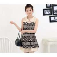 HSTYLE/韩都衣舍 韩国夏装新款翻领无袖蕾丝连衣裙DT1131 咖啡色(160/80AS)