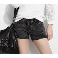 HSTYLE/韩都衣舍 韩国夏装新款深色显瘦牛仔短裤MI1105 黑色(M/28)