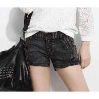 HSTYLE/韩都衣舍 韩国夏装新款深色显瘦牛仔短裤MI1105 黑色(S/27)