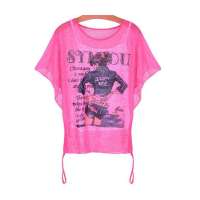 Orangeflower 女款玫红镶钻棉麻衫73玫红(均码)