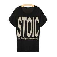 Orangeflower 女款英文字母装饰圆领黑色T恤802黑色(均码)