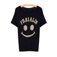 Orangeflower 女款圆领可爱笑脸简约白色T恤805B黑色(均码)