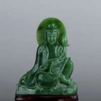 7000年和田玉碧玉观音摆件