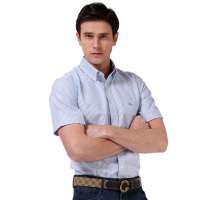 Baneberry 男装休闲撞色细条纹纯棉短袖衬衫11004(蓝条40)