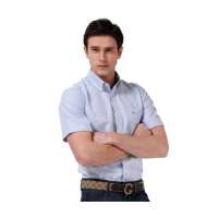 Baneberry 男装休闲撞色细条纹纯棉短袖衬衫11004(蓝条44)