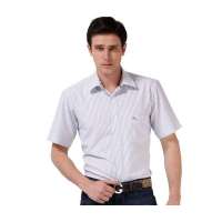 Baneberry 男装撞色细条纹莫代尔棉质短袖衬衫11006(蓝黑条39)